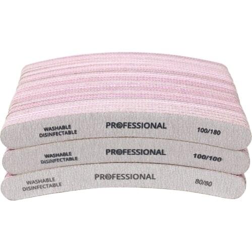 50Pcs Professional Nail File Curved Banana Nail Buffer Polish Sandpaper 80/80 100/100 100/180 Buffing Unha Limas Para Manicure