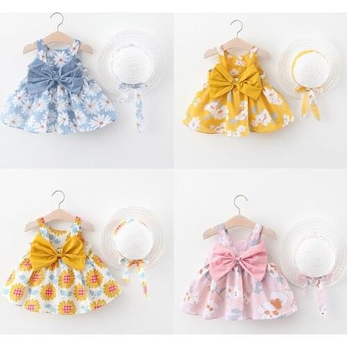 Dress Cotton Newborn Costume Baby Girl Clothes Toddler Baby Kids Girls Floral Flowers Princess Dress Hat Outfits Clothes