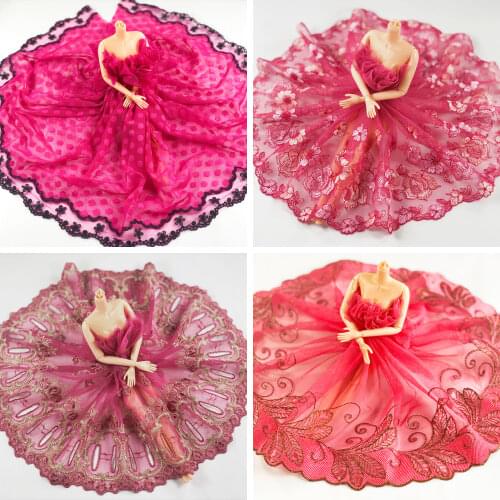 3 meters 17--25cm Rose red Mesh embroidery lace Trim Handmade DIY needlework sewing Doll lace Dress edge Clothing material 405