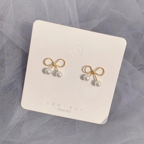 Earings Fashion Jewelry 2021 South Korea Dongdaemun Jewelry Simple Small and Sweet Pearl Bow Earrings for Women Cute Earrings