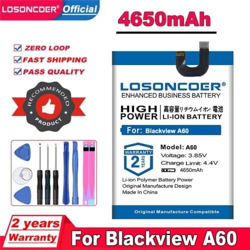 LOSONCOER 4650mAh 405988P Battery A60 Replacement Phone Battery For Blackview A60 Smart Phone Batteries Free Tools Stand