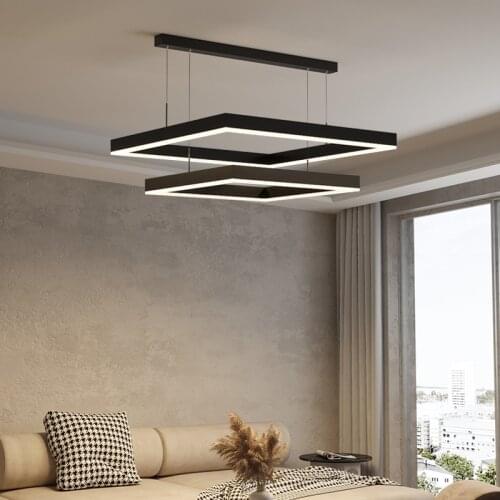 Minimalist Modern Led Chandelier Home Lighting Square bedroom Rings Ceiling Mounted Chandelier Lighting study Hanging Lamp