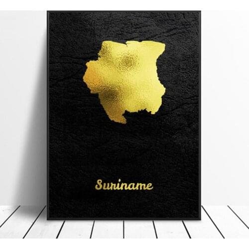 Suriname golden map canvas wall art print modern painting poster wall picture living room kitchen corridor decoration