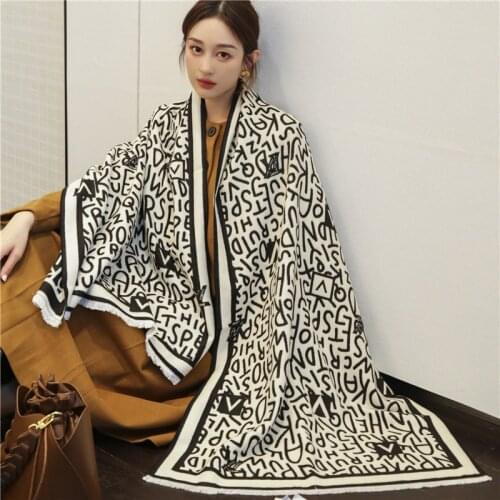 Thick Blanket Letter Print Scarf Women Winter Cashmere Warm Design Design Pashmina Shawls Lady Wraps Stoles Female Bufanda 2021