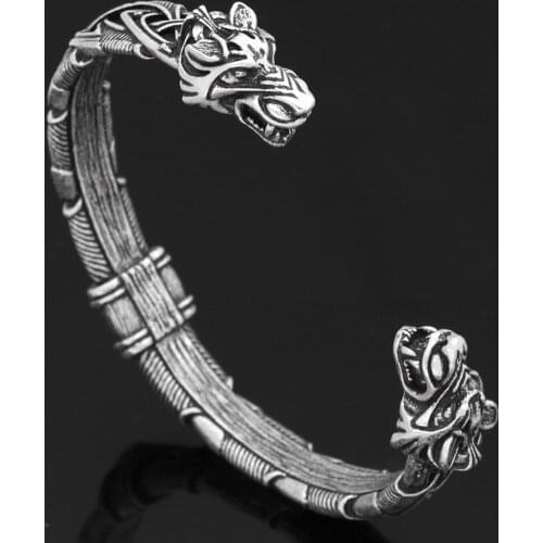 Viking Men Nordic wolf Geri and Freki amulet bracelet Bangle With Valknut Gift Bag