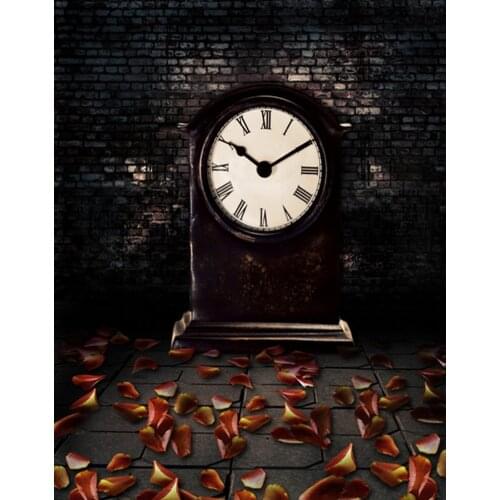 Vintage Brick Wall Clock Petal Photography Backdrops Photo Props Studio Background 5x7ft