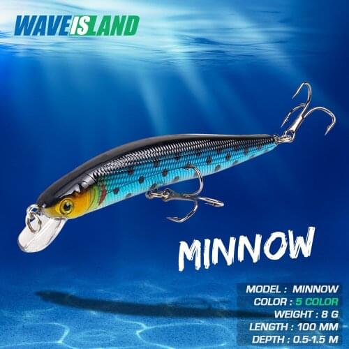 WAVEISLAND Fishing Lure 8g 10cm Minnow Floating Trolling Pesca Saltwater Pike Fish Wobbler Carp Isca Tackle Artificial Baits
