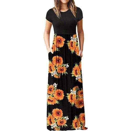 Womens Summer Casual Boho Floral Short Sleeve Long Maxi Dress Party Beach Sundress