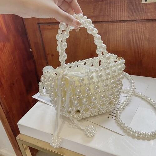 Womens Summer 2021 Fashion Handbags Pearl Chain Shoulder Cross Body Bucket Bag hand tote