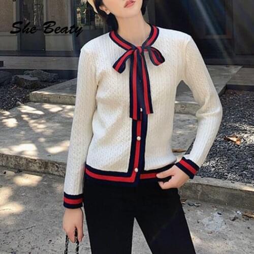 2021 Autumn Winter Knitted Sweaters Cardigans Women Clothes Bow Lace Up Long Sleeve Single Breasted Korean Fashion Y2k Traf Tops