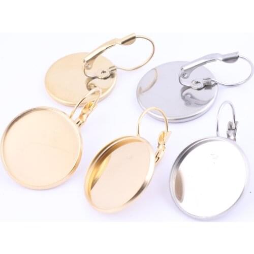 Reidgaller 5pairs stainless steel lever back earring findings 16mm dia blank cabochon base settings diy earrings bezels
