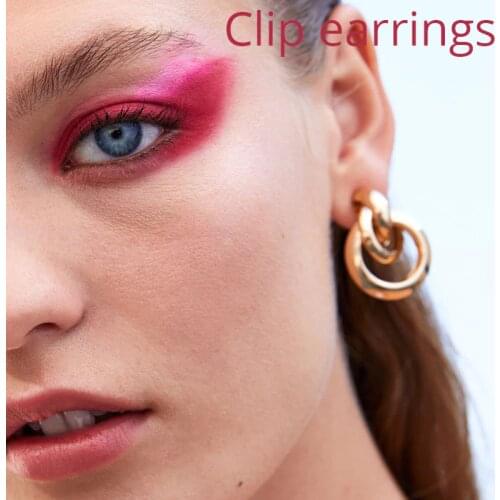 2019 Trendy ZA Gold Statement Clip Earrings No Pierced for Women Fashion Maxi Ear Clips For Female Party Gifts Brincos Jewelry