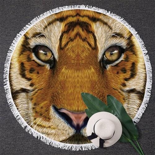 3d Tiger Round Beach Towel Large For Adults Kids Wild Animal Print Towels Big Cat Circle Blanket With Tassels 150cm
