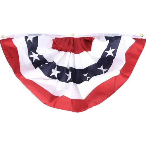45x90cm Hanging American Pleated Fan Flag Logo Print Patriotic Stars Stripes with Canvas Title USA American Bunting Decoration