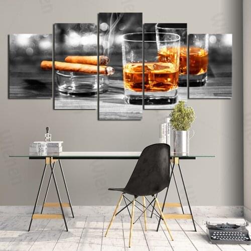 5Pcs Man Poster Cigarette & Ashtray & Beer Glass Modern Home Murals Living Room Bedroom Hotel Wall Decoration Canvas Painting