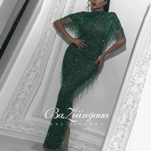 BAZIIINGAAA Luxury Woman Cocktail Dress Beaded Sequins Long Elegant Night Cocktail Party Formal Dresses for Wedding Plus Size