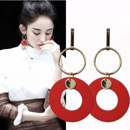 Alloy Big Hoop Earrings Red Oval Stud Long Round Bohemia Jewelry Women Trendy Multilayer Exaggerated Hollow Acrylic Ear Rings