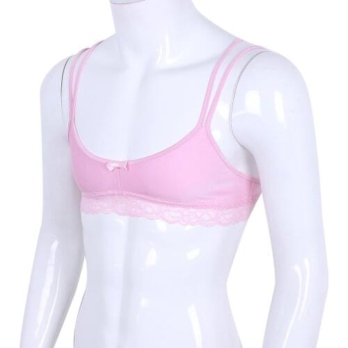 Mens Gay Erotic Bras Sissy Nightwear Tank Lingerie for Male Sexy Underwear Smooth Wire-free Bralette Lace Hem Strappy Bra Top