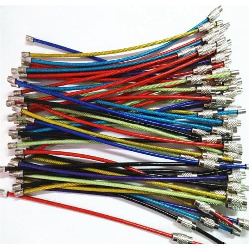 10/20/50pcs Stainless Steel Keychain Tag Rope Wire Cable Loop Screw Lock Gadget Ring Key Keyring Circle Camp Rope Fittings