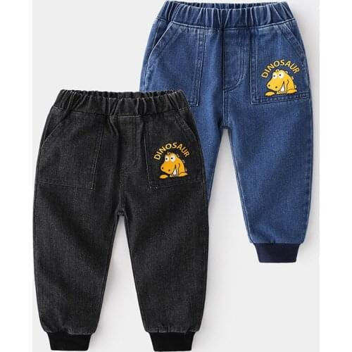 2 3 4 5 6 7 Toddler Boy Jeans 2021 Autumn New Kids Denim Trousers Casual Loose Cartoon Dinosaur Print Soft Jeans Pants For Boys