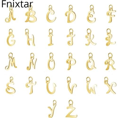 Fnixtar 16mm Stainless Steel Polish A-Z Letters Alphabet Charms Pendants for Women DIY Jewelry Letter Mini Charms 26pcs/lot