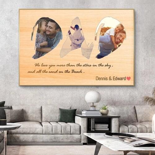 Dad Custom Photo Personalized Wood Background Canvas Painting Poster Customized Gift for Fathers Day Wall Art Picture Home Deco