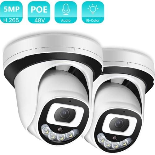 2-Pack 5MP 3MP HD Audio 48V POE IP Camera IR/Color Night Vision 2.8mm Wide Angle H.265 2MP Indoor CCTV Surveillance Dome Camera