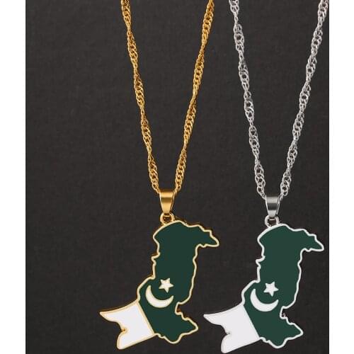 Pakistan Map National Flag Pendant Necklaces for Women Men Ethnic Choker Water Wave Chain Collar Jewelry Friends Gift Wholesale