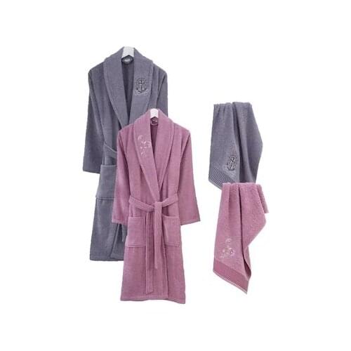 Özenev Gredel 4 Piece Family Robe Set Anthracite Damson