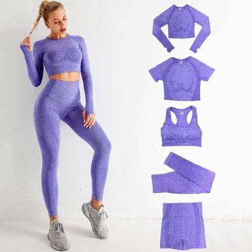2/3/4pcs set Vital Women Sport Suit Yoga Set Gym Workout Clothes Long Sleeve Fitness Crop Top + High Waist Seamless Leggings