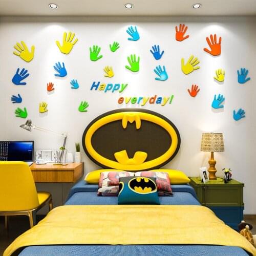 Creative INS Colorful DIY handprint chidrens room bedroom living room TV background wall decoration 3D acrylic wall sticker
