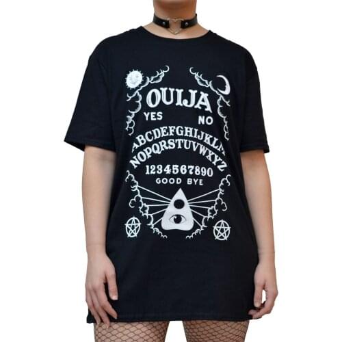 Kuakuayu HJN Ouija Board Women Gothic Black T-Shirt Grunge Swag Oversized Graphic Tee Halloween Clothing