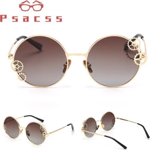 Psacss Round Punk Polarized Sunglasses Women Men High Quality Alloy Frame Vintage Gear Brand Designer Sun Glasses Party UV400