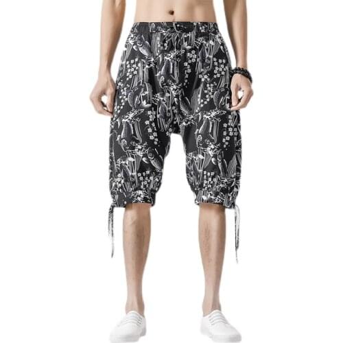 2021 Mens Chinese Style Shorts Men Polyester Drawstring Loose Fit Casual Knee Length Shorts Male Summer Breathable Beach Shorts