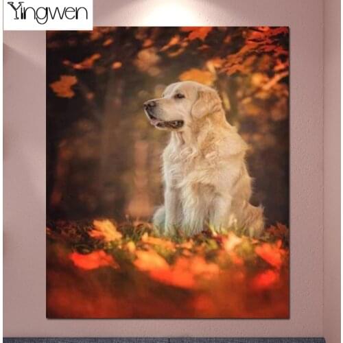 DIY Embroidery Autumn Diamond Painting Dog And Fallen Leaves 5D Full Diamond Mosaic Golden Retriever Cross Stitch Kit Home Decor