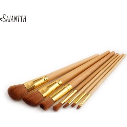 SAIANTTH nature wood handle 7pcs Makeup Brushes Set Beauty Tool eyeshadow concealer powder Foundation Brush kit pincel maquiagem