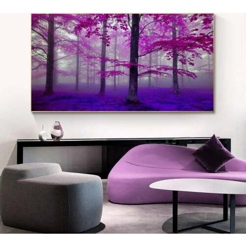 Pink Forest Landscape Canvas Paintings On The Wall Art Canvas Prints Purple Scenery Wall Pictures For Bed Room Cuadros Decor
