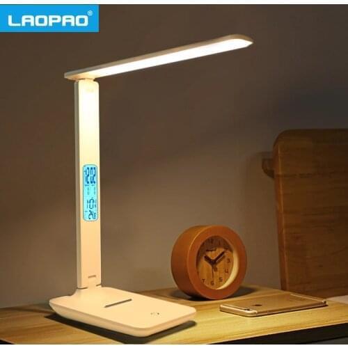Modern Business Led Office Desk Lamp Touch Dimmable Foldable With Calendar Temperature Alarm Clock table Reading Light LAOPAO