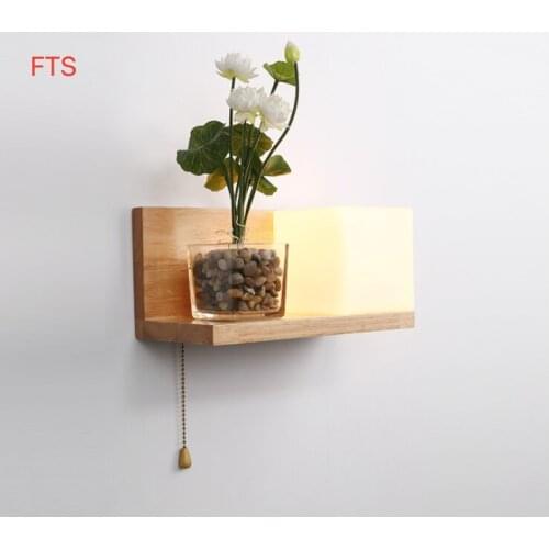 Nordic solid wood wall lamp wall light glass led modern minimalist interior square hotel bedroom bedside wall lamp