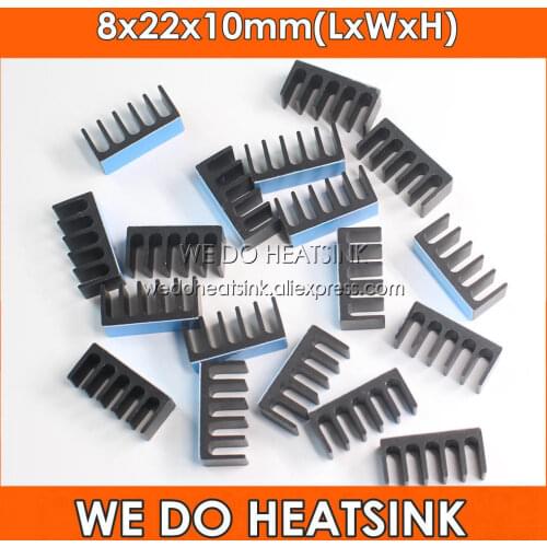 Wholesale 8x22x10mm Silver / Black Anodized Aluminum Heatsink IC Radiator With Thermally Conductive Adhesive Transfer Tape