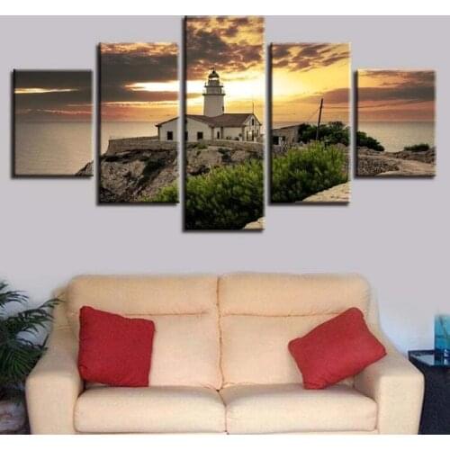 Landscape Ocean Tower 5 Pieces Diamond Embroidery Full Square Round Diamond Painting Multi-Panel A1909