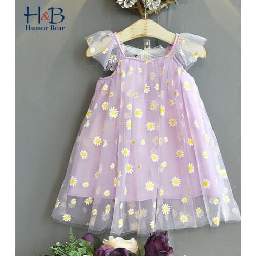 Humor Bear Girls Dress Summer New Sleeveless Floral Printed Mesh Holiday Style Princess Dress Toddler Kids Clothes