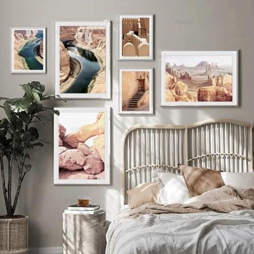 Canvas Poster Canyon Desert Nature River Landscape Wall Print Vintage Architecture Art Painting Decorative Picture Room Decor
