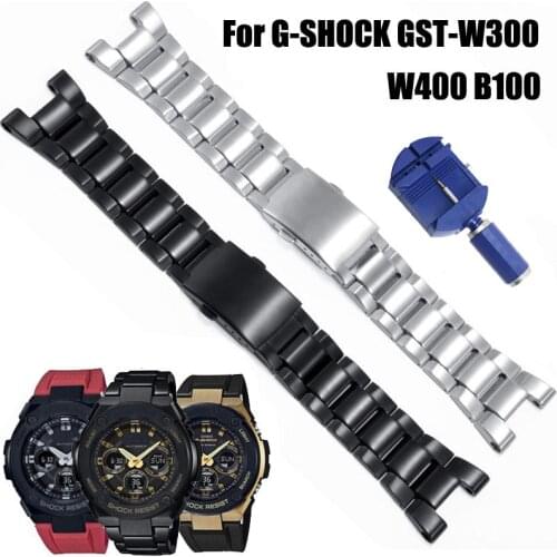 Premium Stainless Steel Watchband for Casio G-SHOCK GST-W300 W400 GST-B100 Strap Metal Bracelet for GSHOCK Wristbands with Tool