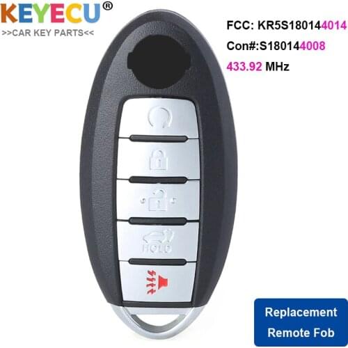 KEYECU Smart Remote Control Car Key for Nissan Murano 2013 2014, Pathfinder 2013-2016 Fob 5 Buttons - 433.92MHz - KR5S180144014