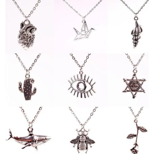 Vintage Rose Flower Evil Eye Pendant Necklaces Metal Shell Star of David Charms Handmade Women Choker Jewelry Wholesale