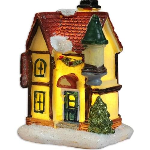 Christmas House Figurines Durable LED Miniature Landscape Snow Scene Desk Ornament For Kids Holiday Gifts Toy Decoration