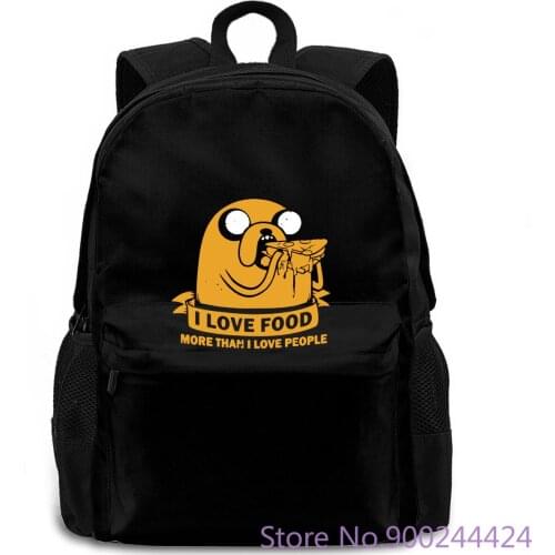 Jake And Finn Cartoon Black Printed Pure women men backpack laptop travel school adult student