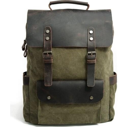 Backpacks for Men Vintage Waxed Leather Canvas Rucksack Neutral Fashion School Bag Laptop Portable Daypacks Wearproof Travel Bag