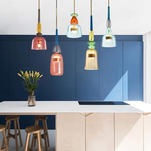 Nordic Simple Colored Candy Glass Pendant Lights Luxury Personality Bar Restaurant Macarons Led Pendant Lamps Interior lighting
